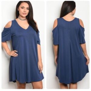 Brand New Boutique Stylish Blue Cold Shoulder Dress
